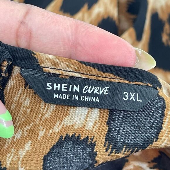 SHEIN Curve Leopard Print Midi Dress 3XL Elastic Waist Long Sleeve ~48” - Picture 12 of 16